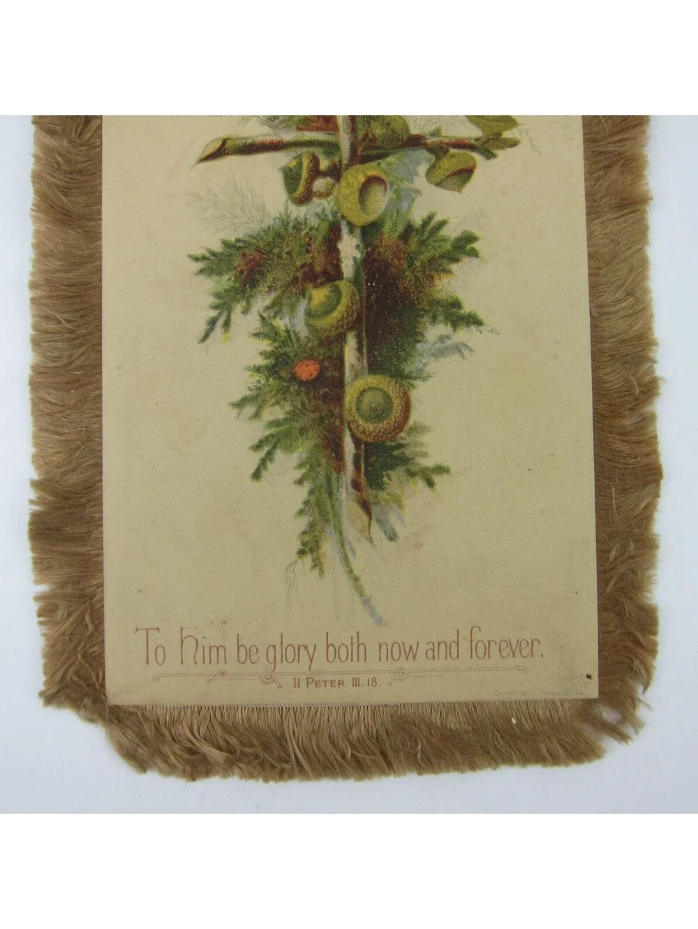 Victorian Card Easter Cross Branches Tree Bough Silk Fringe Double Sided Antique